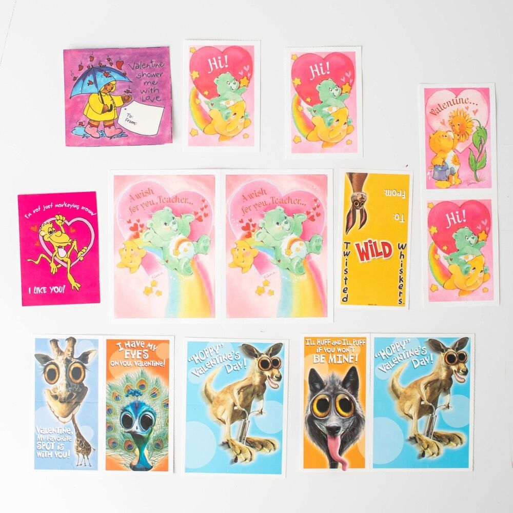 Vintage 1995 Care Bears Valentine Cards Lot Twisted Whiskers School Valentines